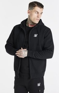 Mikina Siksilk Zip Through Funnel Neck Hoodie Black