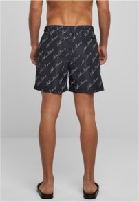 Kúpacie plavky Urban Classics - Pattern Swim Shorts Black Script Logo