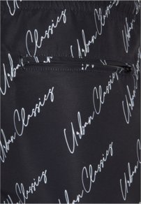 Kúpacie plavky Urban Classics - Pattern Swim Shorts Black Script Logo