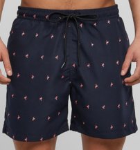 Kúpacie plavky Urban Classics - Embroidery Swim Shorts Midnight Navy Flamingo
